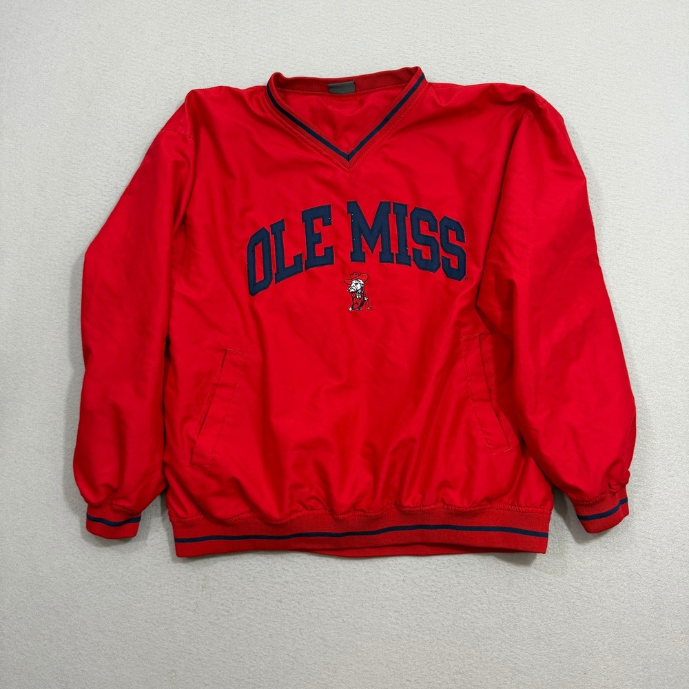 Vintage Pro Edge Pullover Large Red Ole Miss Rebels V-Neck Windbreaker Jacket